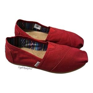 Red Canvas Slip-On Flats & Loafers Shoes by TOMS